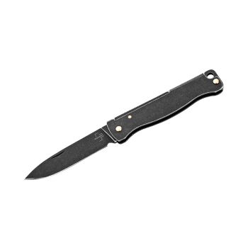 Navaja Böker plus Atlas Mini dark con hoja de 4.2 cm en acero 12C27 Inox y empuñadura de Acero de 5.2 cm