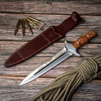 Cuchillo Cudeman 105-L FACOCHERO hoja de acero inoxidable Mova de 23 cm, empuñadura de madera de olivo natural de 14 cm