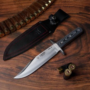 Cuchillo Cudeman 107-M JBK-II hoja de acero inoxidable MoVa de 20 cm, empuñadura de micarta negra con separadores rojos de 13 cm