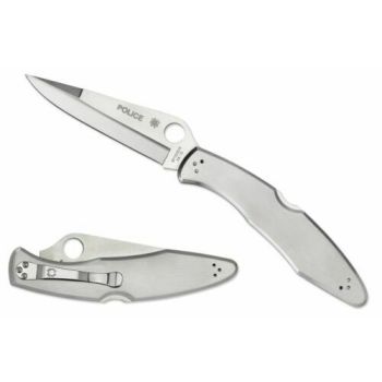 Navaja EDC Spyderco Police 4 C07P con hoja de acero VG-10 filo liso de 10,4 cm y empuñadura de acero inox de 13,5 cm