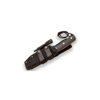 Cuchillo Joker CM125-F Nomad Mango de micarta negra, Hoja de Acero N695 de 12,7 cm y espesor de 3,7 mm con funda kydex y pedernal incluido de micarta negra
