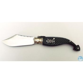 Navaja José Antonio Herreros Colacuerno con hoja de acero 440C de 8 cm y empuñadura de fibra de carbono con separadores rojos de 10