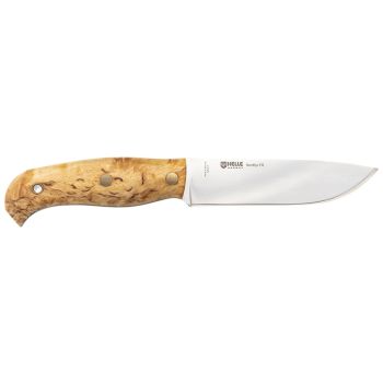 Cuchillo nórdico HELLE 201671 1671 Nordlys FG (Amolado plano) con hoja de acero 12C27 de 12.2 cm y empuñadura de Abedul rizado, Fibra vulcanizada de 12.4 cm