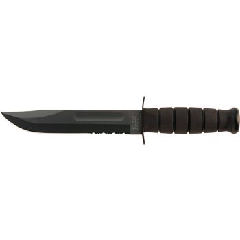 Cuchillo KA-BAR Black USMC Mixto 1214 con hoja de acero acero 1095CV de 17.80 cm y empuñadura de kraton de 12.00 cm