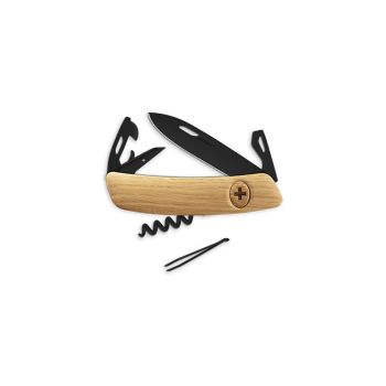 Navaja multiusos suiza Swiza D03 ALLBLACK, Roble con hoja de acero 440C de 75.cm. Bloqueo por liner-lock con botón y once usos diferentes