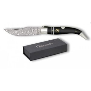 Navaja Teja Damasco con hoja de acero Damasco 60 capas de 8.20 cm y empuñadura de estamina negra de 0.00 cm