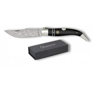 Navaja Teja/Damasco con hoja de acero Damasco 60 capas de 9.50 cm y empuñadura de estamina negra de 0.00 cm