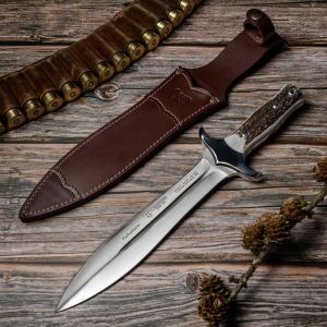 Cuchillo Cudeman 104-C REHALERO hoja MoVa de 24 cm, empuñadura de Asta de ciervo de 14 cm para Caza, Pesca, Supervivencia y Bushcraft