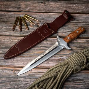 Cuchillo Cudeman 105-L FACOCHERO hoja de acero inoxidable Mova de 23 cm, empuñadura de madera de olivo natural de 14 cm