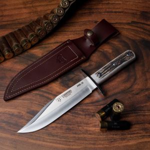 Cuchillo Cudeman 107-C JBK-II hoja de acero inoxidable MoVa de 20 cm, empuñadura de asta de ciervo de 13 cm