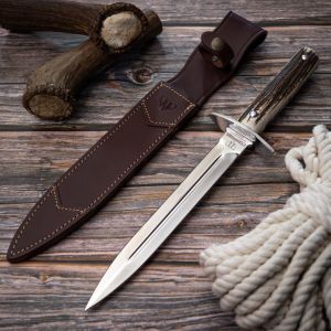 Cuchillo Cudeman 113-C hoja de acero inox MoVa de 24 cm empuñadura de asta de ciervo de 13 cm