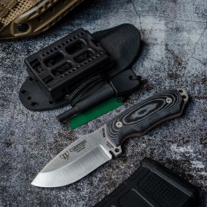 Cuchillo Cudeman 115-B-K Mini Boina Verde hoja de acero Böhler N-695 de 9 cm empuñadura de micarta negra de 10 cm funda de kydex