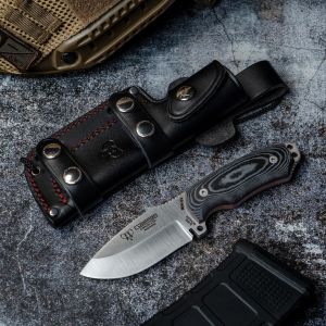 Cuchillo Cudeman 115-B Mini Boina Verde hoja de acero Böhler N-695 de 9 cm empuñadura de micarta negra de 10 cm funda de cuero