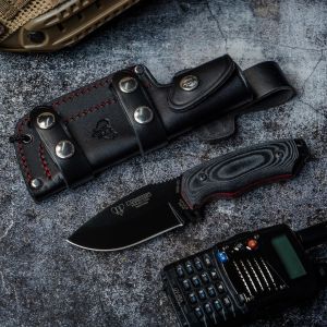 Cuchillo Cudeman 115-N Mini Boina Verde hoja de acero inoxidable Böhler N-695 pavonado negro de 9 cm empuñadura de micarta negra de 10 cm funda de cuero