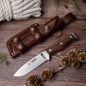 Cuchillo Cudeman 120-G MT-5 hoja de acero inoxidable Böhler N-695 de 11 cm empuñadura de nogal pulido de 11,5 cm funda de cuero