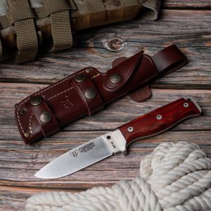 Cuchillo Cudeman 120-K MT-5 hoja de acero inoxidable Böhler N-695 de 11 cm empuñadura de madera de cocobolo de 11,5 cm funda de cuero
