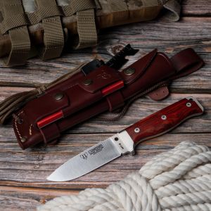 Cuchillo Cudeman 120-KC MT-5 hoja de acero inoxidable Böhler N-695 de 11 cm empuñadura de madera de cocobolo de 11,5 cm funda de cuero