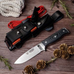 Cuchillo Cudeman 120-MC MT-5 hoja de acero inoxidable Böhler N-695 de 11 cm empuñadura de micarta negra de 11,5 cm funda de cuero
