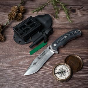 Cuchillo Cudeman 124-M-K JJSK1 hoja de acero böhler N-695 de 12 cm empuñadura de micarta negra de 11,5 cm, funda de kydex
