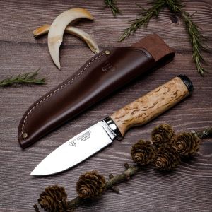 Cuchillo Cudeman 138-DP FAB III hoja de acero inoxidable Böhler N-695 de 10,5 cm empuñadura de abedul rizado pulido de 11,5 cm