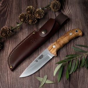 Cuchillo Cudeman 147-L hoja de acero inoxidable MoVa 1.4116 de 11 cm empuñadura de madera de olivo de 11,5 cm
