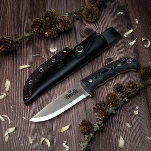 Cuchillo Cudeman 148-M Bushcraft hoja de acero inoxidable Böhler N-695 de 11 cm empuñadura de micarta negra de 11,5 cm