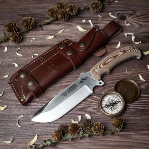 Cuchillo Cudeman 155-X Entresierras hoja de acero inoxidable MoVa 1.4116 de 16 cm empuñadura de micarta marrón de 11 cm
