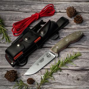 Cuchillo Cudeman BS9 Quercus 160-FC hoja de acero MoVa 1.4116 de 11 cm empuñadura de micarta canvas verde oliva de 12,5 cm