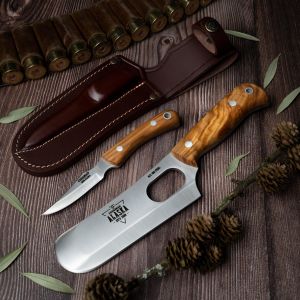 Set deCuchillo Cudemans 161-L Macheta y desollador acero MoVa 1.4116 de 15 y 8 cm y empuñadura de olivo de 12 y 9 cm