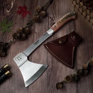 Hacha Tonka 166-M acero Böhler N-695 longitud total de 37 cm, empuñadura de cuerno de muflón de 14 cm