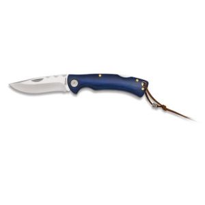 Navaja con hoja de acero 3Cr13Mov de 8.00 cm y empuñadura de estamina/Azul de 11.00 cm