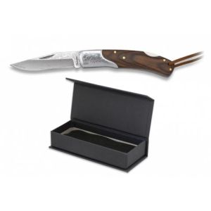 Navaja Damasco con hoja de acero Damasco 73 capas de 6.50 cm y empuñadura de estamina/Marron de 8.90 cm