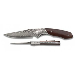 Navaja con hoja de acero Damasco 73 Capas de 8.50 cm y empuñadura de Madera de 11.50 cm