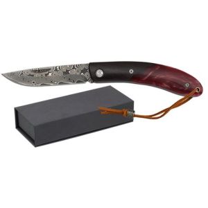 Navaja con hoja de acero Damasco de 7.30 cm y empuñadura de Ébano-Resina de 9.50 cm