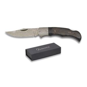 Navaja Damasco con hoja de acero Damasco 71 Lamas de 7.70 cm y empuñadura de Asta de Buey de 9.80 cm