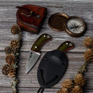  Cuchillo Cudeman de cuello YODA 200-F-K KYDEX hoja de acero Böhler N-695 y empuñadura de micarta canvas verdes con separador rojo de 5,8 cm