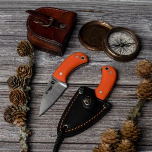  Cuchillo Cudeman de cuello YODA 200-J CUERO hoja de acero Böhler N-695 y empuñadura de G-10 naranja con separador negro de 5,8 cm