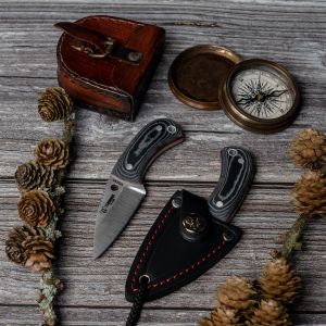  Cuchillo Cudeman de cuello YODA 200-M CUERO hoja de acero Böhler N-695 y empuñadura de micarta negra con separadores rojos de 5,8 cm