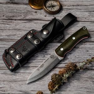 Cuchillo Cudeman 206-F BS9 BUSHCRAFTER hoja de acero Böhler N-690Co de 11 cm y empuñadura de micarta canvas con separador rojo de 11,5 cm