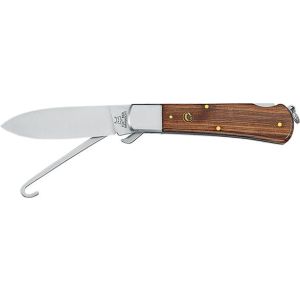 Navaja de caza fox con gancho extractor 209P hoja de acero Sandvik 12c27 de 9 cm y empuñadura de palisandro de 11,5 cm