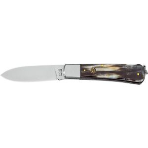 Navaja italiana FOX 210CR hoja de acero Sandvik 12c27 de 9 cm y empuñadura de cuerno de toro de 11,5 cm