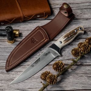 Cuchillo Cudeman 248-C Rhyno Hunter hoja de acero MoVa 1.4116 de 15 cm empuñadura de asta de ciervo de 11,5 cm