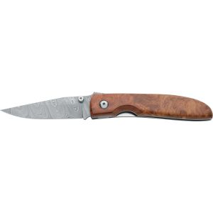 Navaja italiana FOX VOYAGER 2499DA con hoja de acero damasco real de 7,5 cm y empuñadura de amboina de 11,5 cm