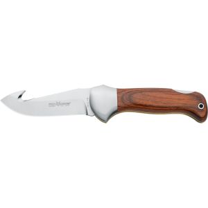 Cuchillo italiano para caza FOX 2610PW con gancho para caza hoja de acero Sandvik 12C27 de 9,5 cm y empuñadura de pakkawood de 12 cm