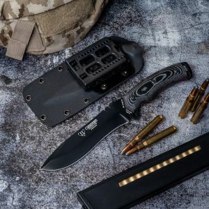 Cuchillo Cudeman 291-N-K Boina Verde CADETE + Funda KYDEX Supervivencia hoja de acero Böhler N-695 pavonada en negro y empuñadura de micarta negra de 12,5 cm