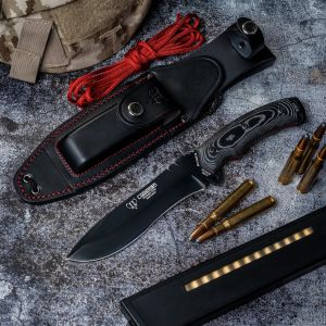 Cuchillo Cudeman 291-NC Boina Verde CADETE hoja de acero Böhler N-695 pavonada en negro y empuñadura de micarta negra de 12,5 cm