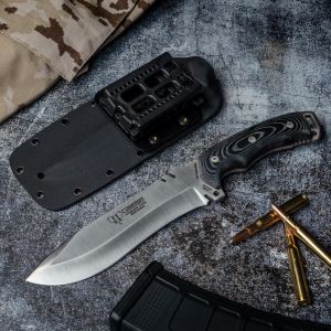 Cuchillo Cudeman 299-B-K Boina Verde funda de KYDEX hoja de acero Böhler N-695 de 18 cm y empuñadura de micarta negra de 13,5 cm