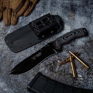 Cuchillo Cudeman 299-N-K funda de KYDEX Boina Verde hoja de acero Böhler N-695 pavonada en negro de 18 cm y empuñadura de micarta negra de 13,5 cm
