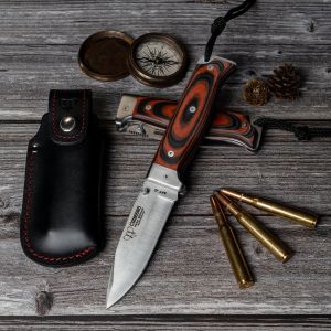 Navaja Cudeman 328-W MT-6 hoja de acero Böhler N-695 de 11 cm y empuñadura de micarta naranja y negra de 12,5 cm