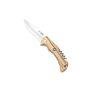 Navaja Cudeman 343-L hoja de acero MoVa 1.4116 de 9 cm y empuñadura de madera de olivo de 11,5 cm con sacacorchos